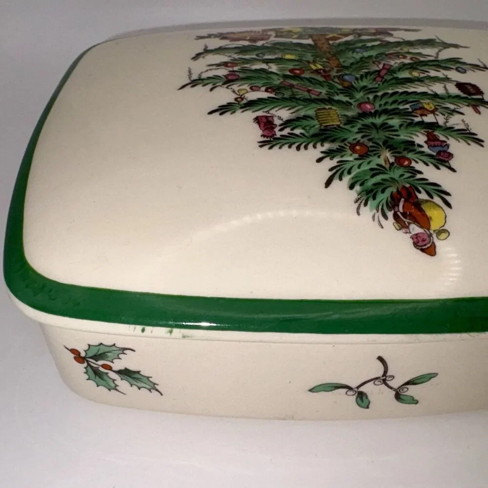 Spode Christmas Tree Covered Trinket Box Dish England